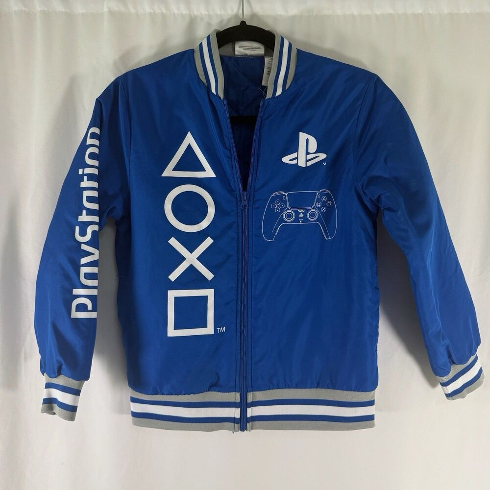 Playstation Jacket Boy's 10/12 Blue Full Zip PS5 Controller Pockets Print